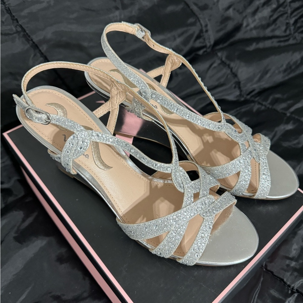 Nina pre owned Strap Silver Wedge Heels With Gems sku 16​